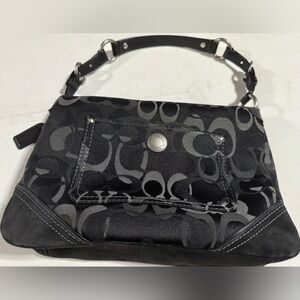 Coach Chelsea Optic Signature Hobo Black and Gray Signature Shoulder Bag